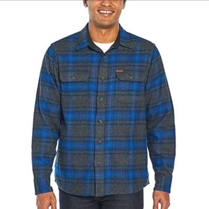 Orvis Big Bear Brushed Flannel Men's XL Electric Blue‎ Gray Plaid Shacket Unisex